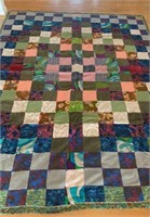 Handmade 1960s quilt - greens and turquoise with