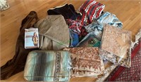 Group lot of blankets, material, handloom Mexican