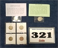 24K gold plate V-Nickel, 4 v-nickels, 1 Mint error