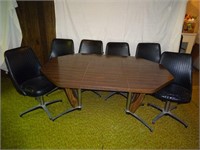 (6) Black Vinyl Swivel Chairs & Table