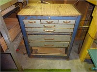 Gray/Blue Metal Tool Box w/wood top & Contents
