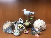 Sea shell conch, ceramic flowers w/vase, duck,