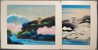 Signed Japanese Paintings on Mesh