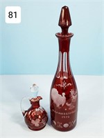 Bohemian Cranberry Cut-to-Clear Cruet & Decanter