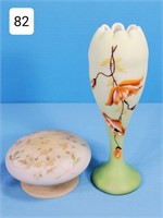Satin Art Glass Vase & Flower Frog