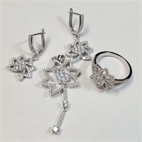 SILVER CUBIC ZIRCONIA EARRING,PENDENT,