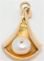 14K Yellow Gold and Pearl Pendant - Vintage