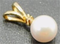 14K Yellow Gold, Pearl and Diamond Pendant