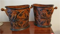 Pair of Decorative metal pots approx 10 inches