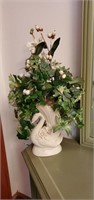 Swan floral arrangement approx 14 inches tall