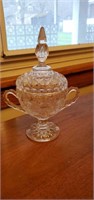Etched glass double handled compote approx 7