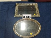 2 vintage estate mirrored jewelry trays