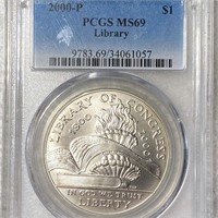 2000-P Library of Congress Silver Dollar PCGS-MS69