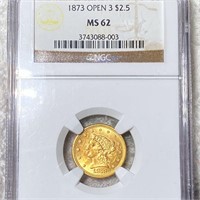 1873 $2.50 Gold Quarter Eagle NGC - MS62 OPEN 3