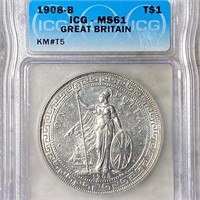 1908-D Great Britain Dollar ICG - MS61