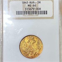 1842 Russian Gold 5 Roubles NGC - MS64