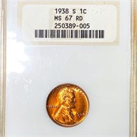 1938-S Lincoln Wheat Penny NGC - MS 67 RD