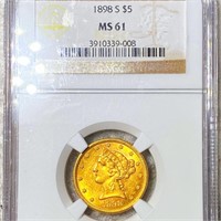 1898-S $5 Gold Half Eagle NGC - MS61