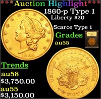 ***Auction Highlight*** 1860-p Type 1 Gold Liberty