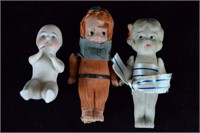 Miniature Bisque & Celluloid Antique Dolls - 3 Tot