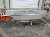SS 120" 3-Bay Sink w/ Double Drainboards
