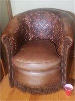 Tooled Leather Swivel Chair