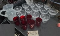 19pcs MORGANTOWN antique glass opalescent ruby