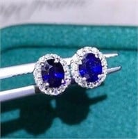 1ct natural royal blue sapphire earrings 18k