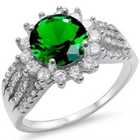Halo Style Green Emerald & Cz Ring