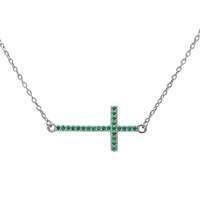 Green Emerald Sideways Cross Necklace