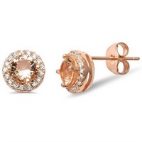 Rose Gold Round Cut Halo Style Morganite Earrings