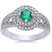 Halo Style Emerald & Cz Designer Ring