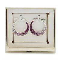 Purple-white Gradient Ombre Crystal Hoop Earrings