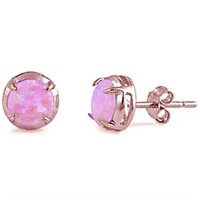 Rose Gold-pl. Round Pink Opal Stud Earrings