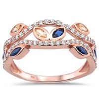 Rose Gold Cz, Morganite, & Blue Sapphire Ring