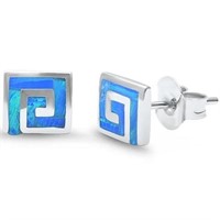 Square Blue Opal Swirl Designer Earrings