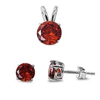 Round Red Garnet Pendant & Earrings Set