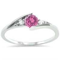 Round Pink Topaz & Cz Dinette Ring