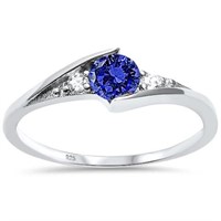 Round Blue Sapphire & Cz Dinette Ring