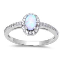 White Opal & Cz Ring