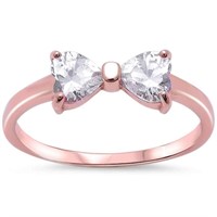 Rose Gold-plated Cz Bowtie Hearts Ring