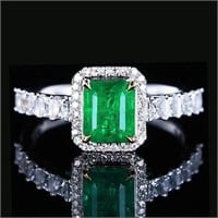1.6ctNatural Vivid green emerald ring 18k gold