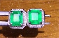 2ct natural Colombian green emerald earrings