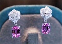 2.5ct natural pink sapphire earl earrings 18k gold