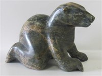 Signed Inuit Soapstone Crouching Bear