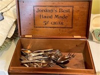 Cigar Box with Silver Plate Spoons
