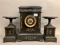 19th Century Marble Mantle Clock with Garnitures