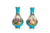 PAIR OF 19TH C HAND PAINTED FRENCH PORCELAIN VASES