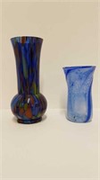 2 BLUE ART GLASS VASES