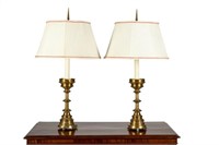 PAIR OF ANTIQUE BRASS PRICKETS AS TABLE LAMPS